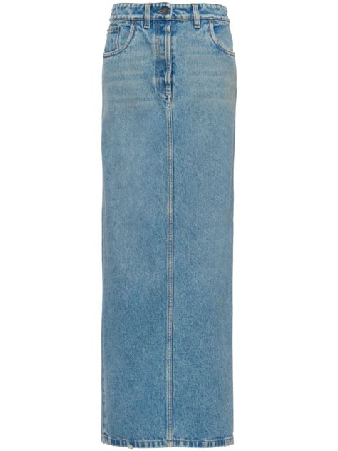 prada denim overall skirt|Mid Blue Denim Maxi.